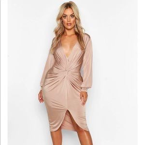 Long sleeve champagne plunge dress
